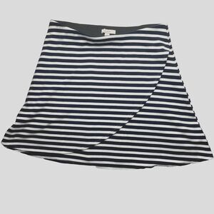 Loft Women's SZ Small Navy Blue & White Striped Aline Mini Faux Wrap Skirt
